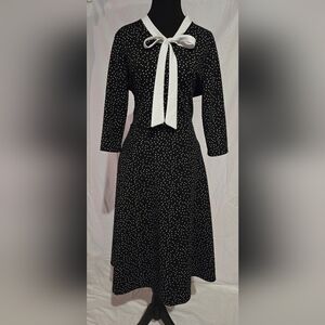Oxiuli Fashion Black and White Polka Dot Long Sleeve Dress With Bow XL NWOT
